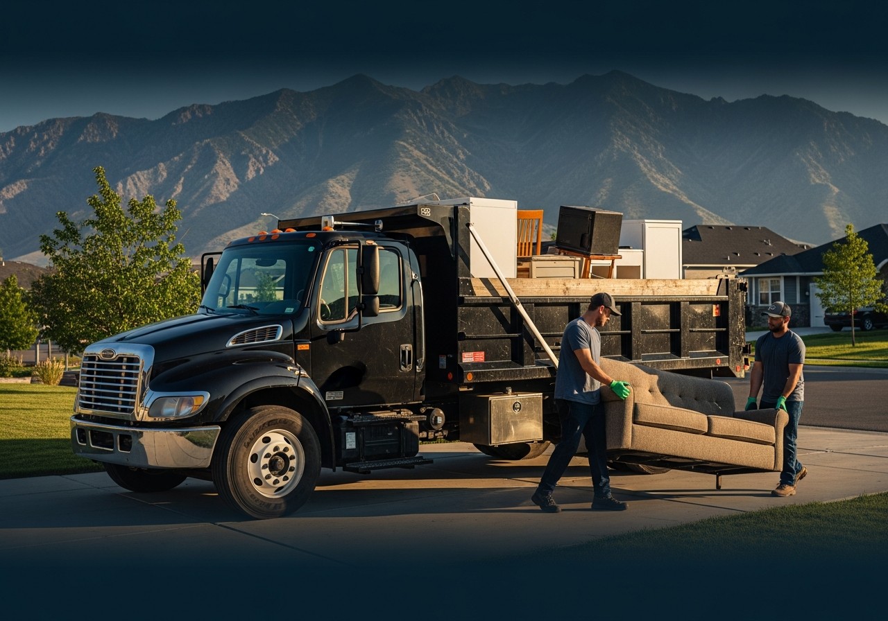 Mountain West crew and truck in front of the Utah mountains