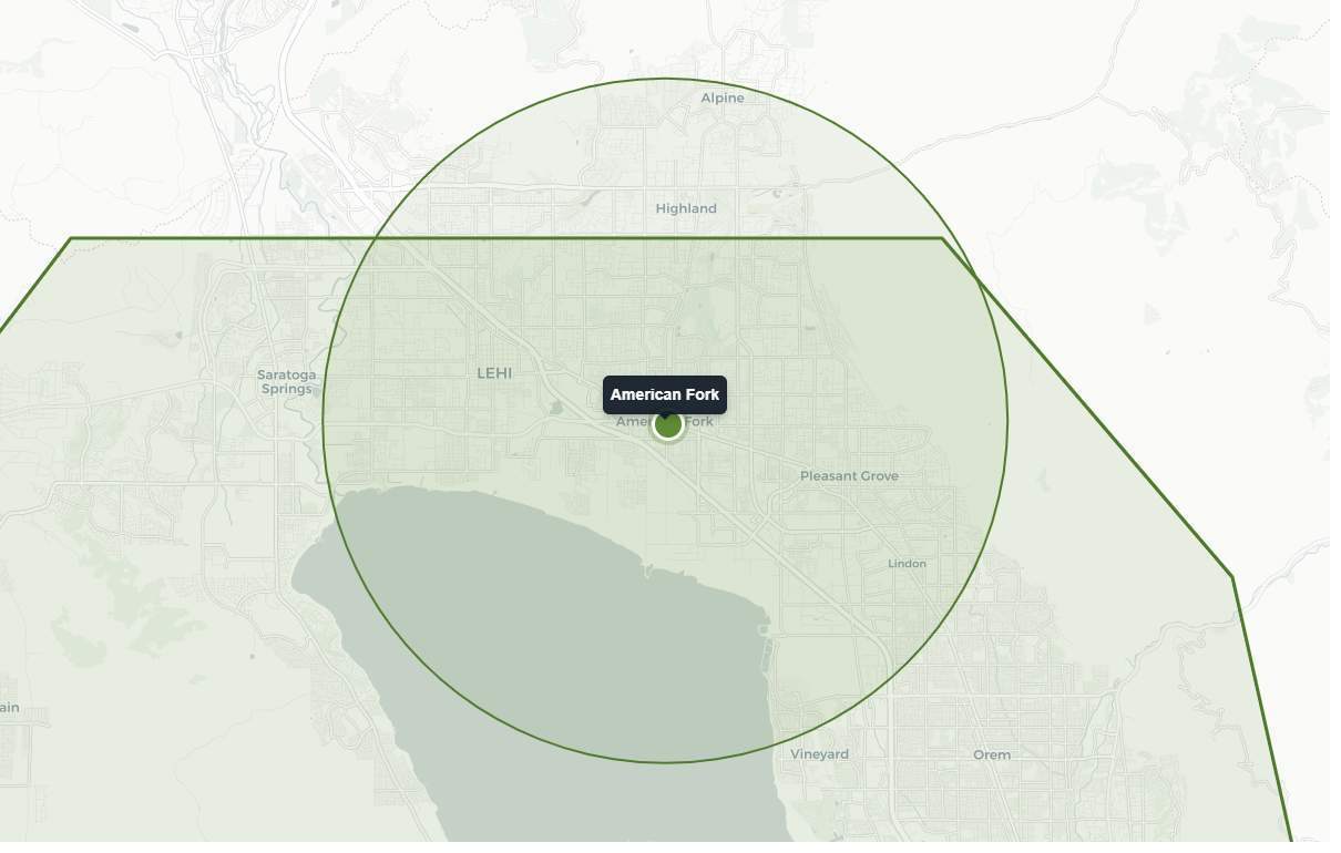 Map of American Fork, Utah within Mountain West's service area