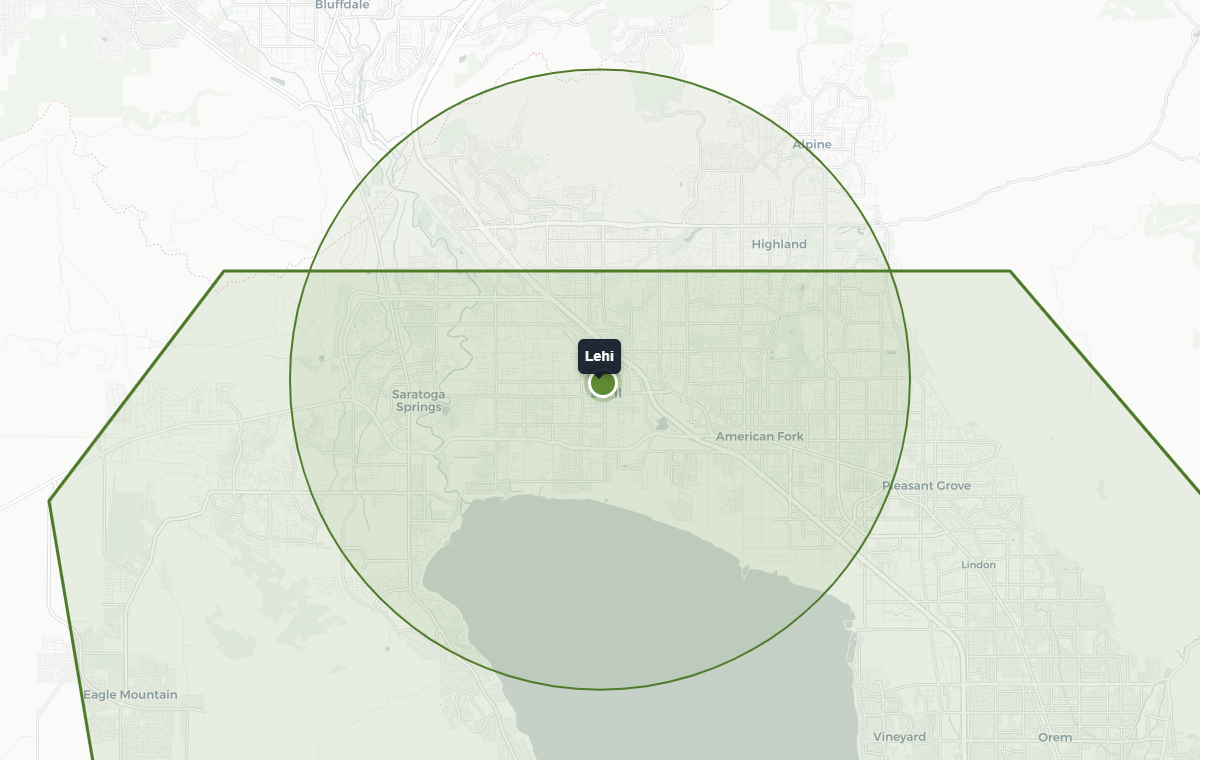 Map of Lehi, Utah within Mountain West's service area