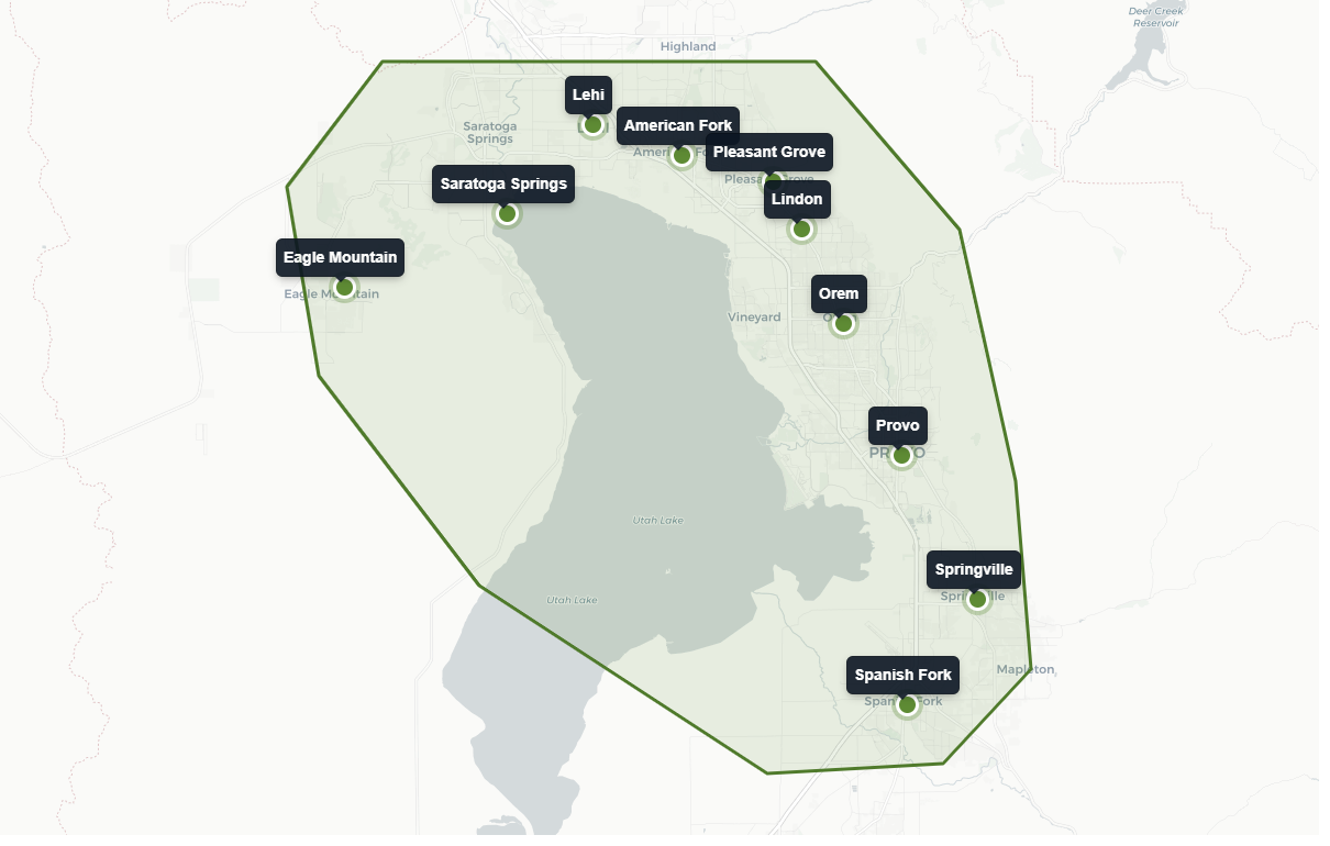 Map of Mountain West Junk Removal's Utah County service area